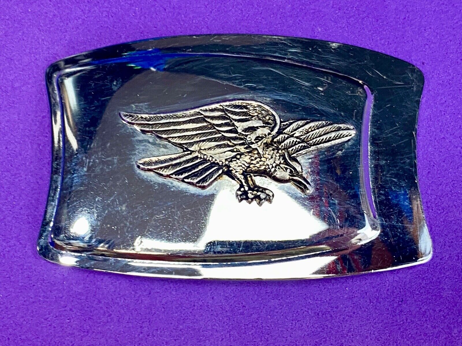 Vintage American Flying Hunting Eagle on black Mirrored belt buckle 