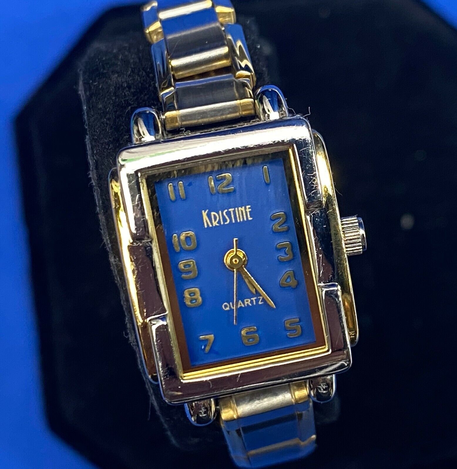 Two Tone Stretch Band Blue Face Quartz Beautiful Watch By Kristine Working Well!