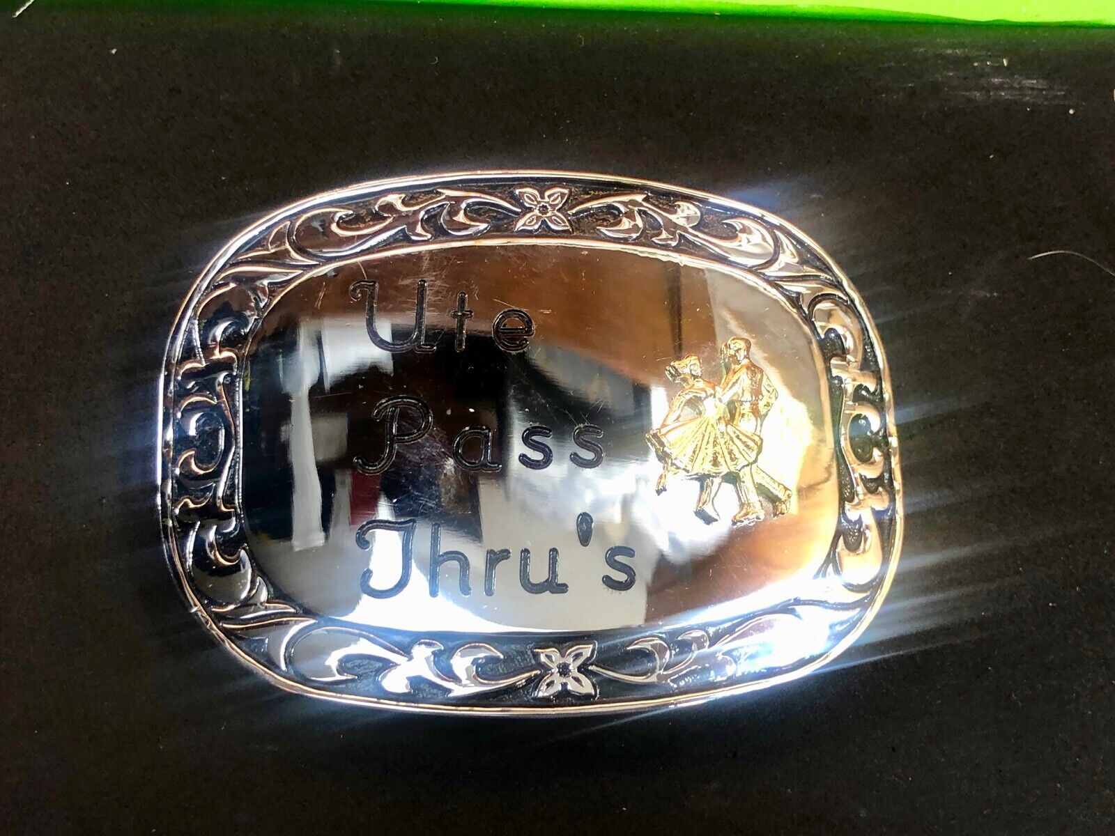 Ute Pass Thru's western country line square dancing couple  belt buckle 