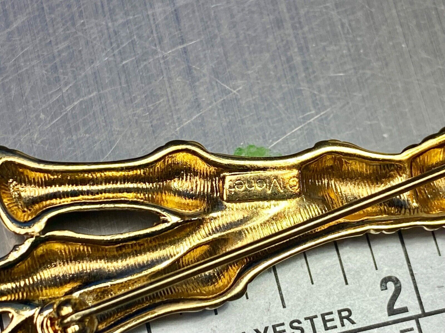 3 Tied Bamboo Stick Large 4" Wide Gold Tone Brooch Pin By Monet
