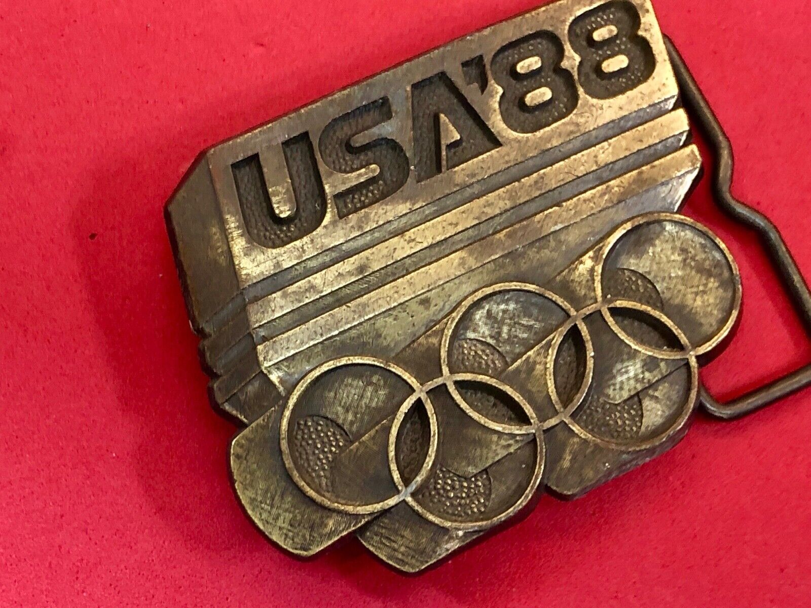 1988 Olympics Brass Metal Belt Buckle Team USA Mens Vintage Rings Seoul Korea 88