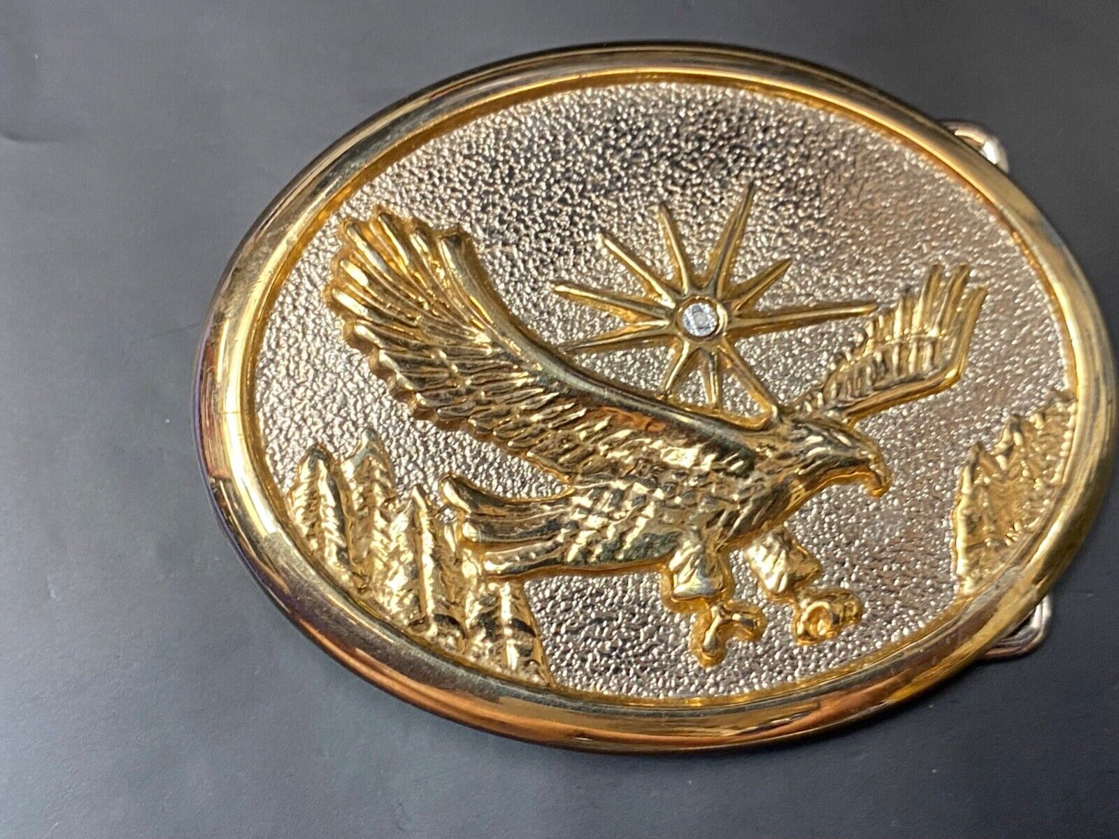 Vintage Eagle Flying Over Mountains With Sunburst two tone belt buckle