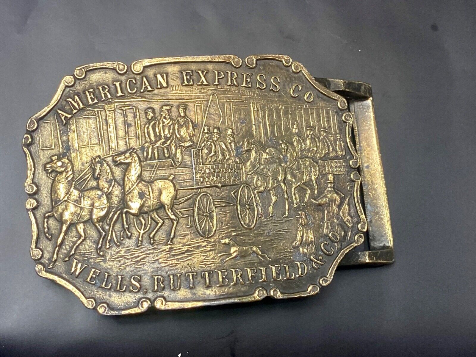 American Express Wells Butterfield unique stagecoach belt buckle