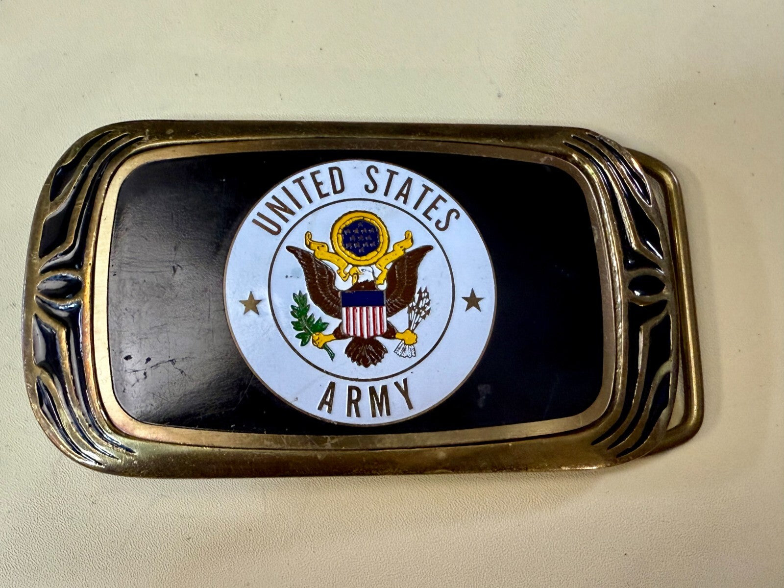 United States Army Military Eagle Seal Vintage 1988 NAP Solid Brass Belt Buckle