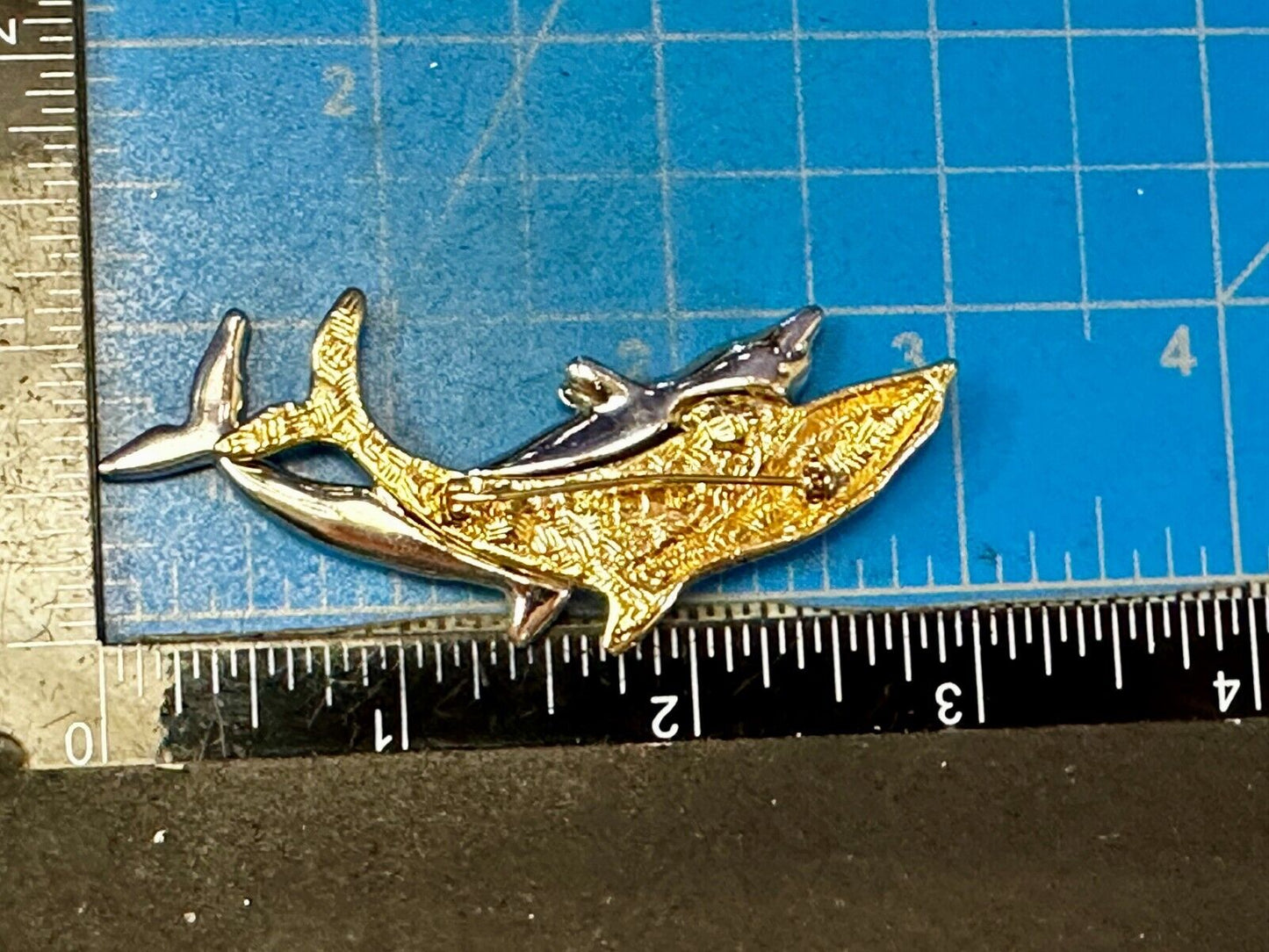 Two Dolphins Silver & Gold Tone Vintage Brooch Pin Signed Liz Claiborne