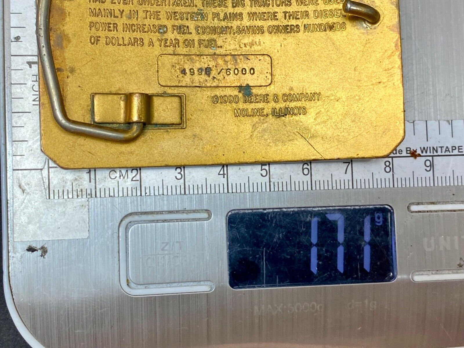 Vintage 1990 John Deere Tractors Model R Diesel commemorative belt buckle
