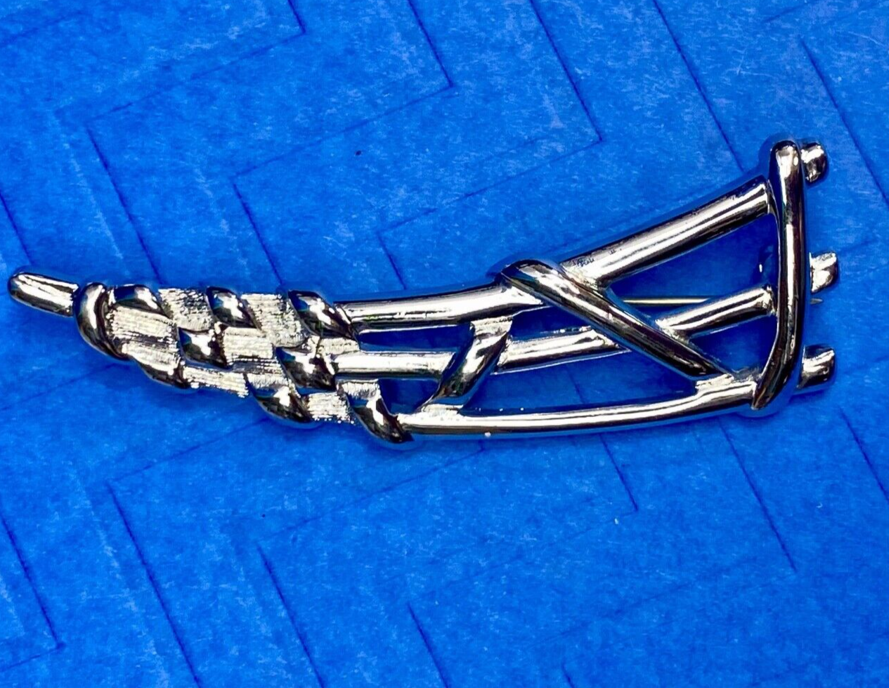 Abstract Retro Design 3 Level Silver Tone Brooch Pin by Monet