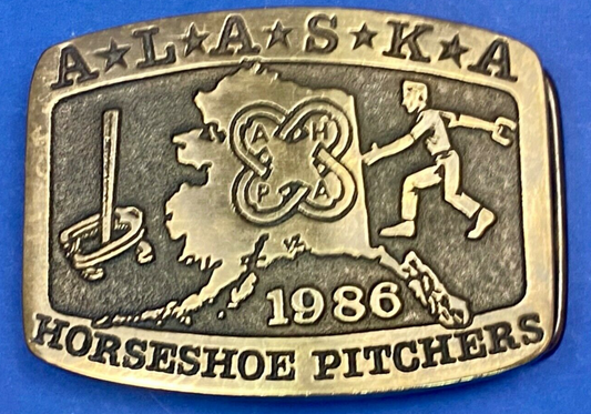Vintage 86  Alaska Horseshoe Pitchers Belt Buckle Limited Ak Frontier Treasures