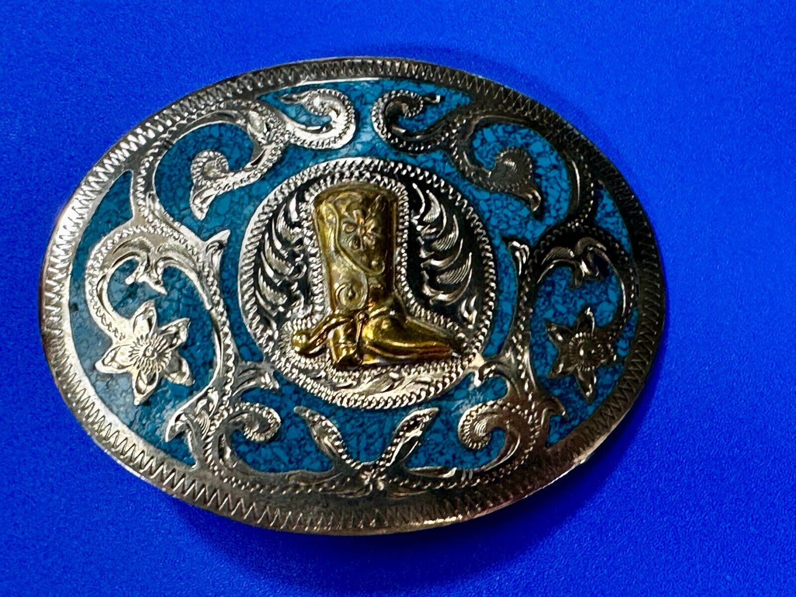 Beautiful Swirl Flower Cowboy Cowgirl Boots Western Ornate Vintage Belt Buckle