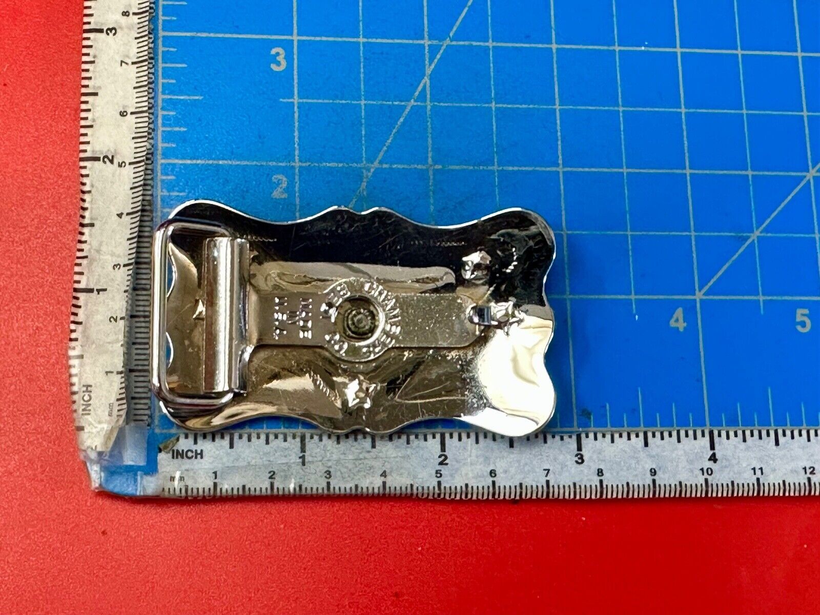 vintage horse head on reflective western silver tone rectangular belt buckle