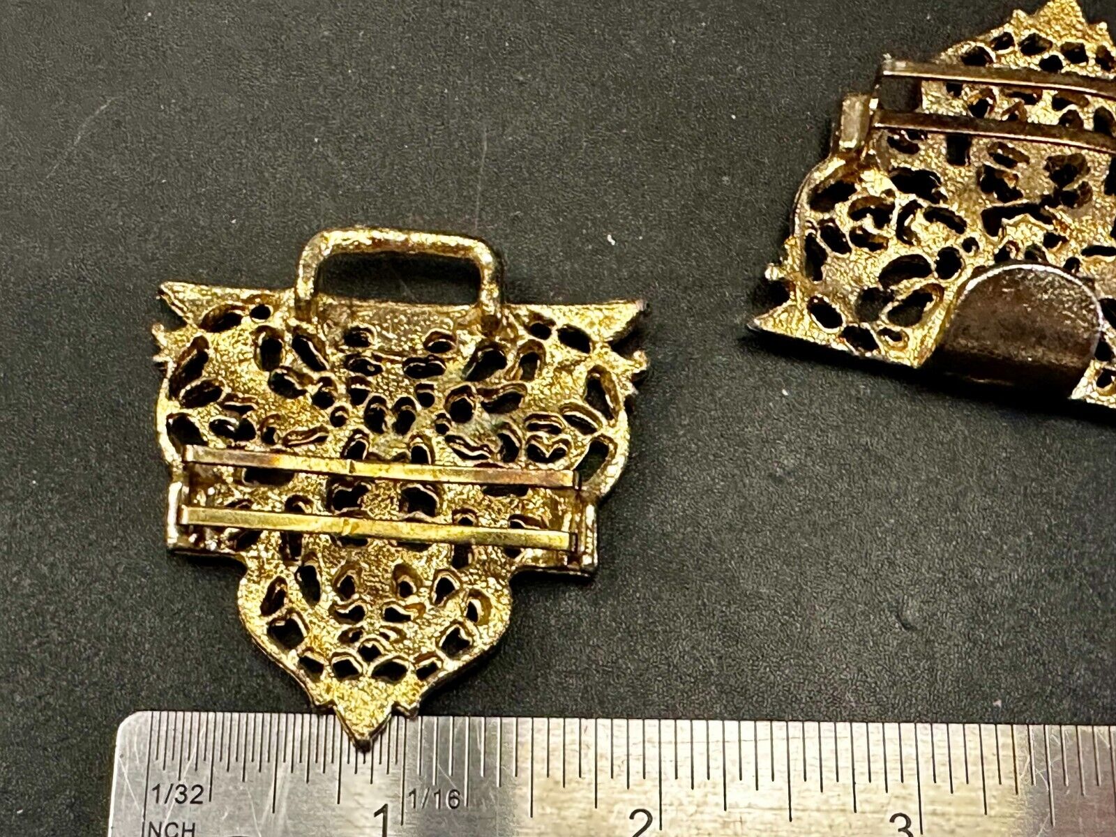 Victorian Style Filigree Metal Two Piece Interlocking Gold Tone Belt Buckle