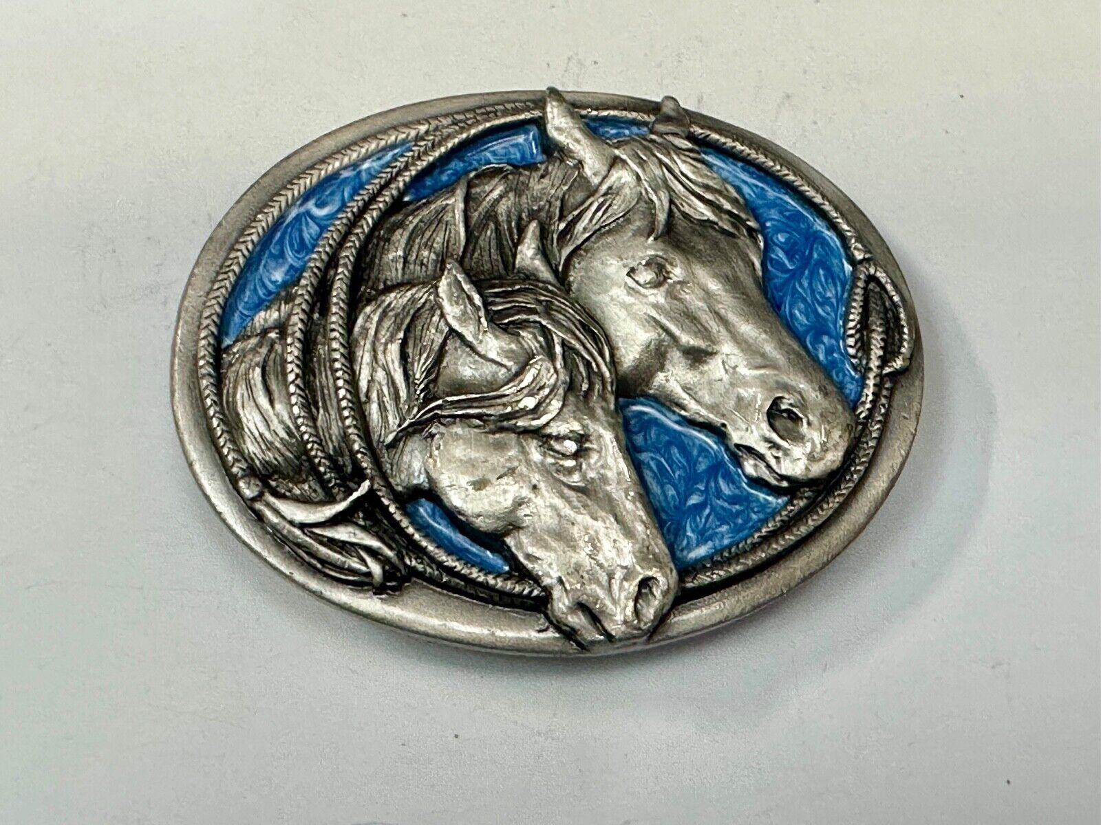 Two Horses - Vintage U-10 Siskiyou Blue Enamel Belt Buckle