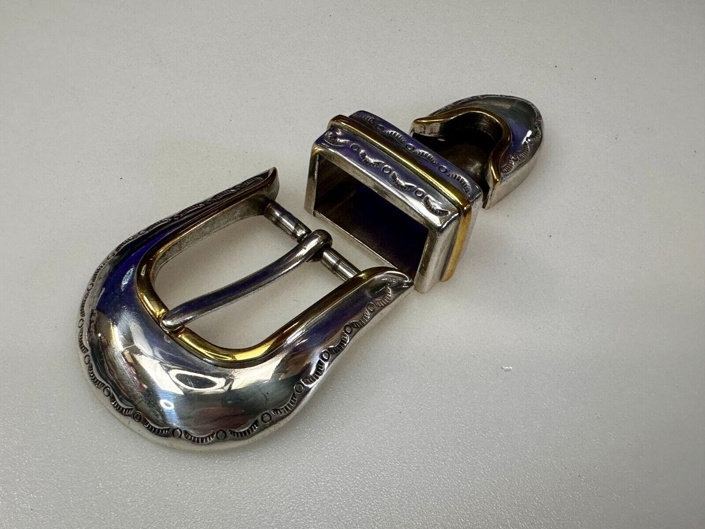 Two Tone Ranger Style Western Belt Buckle set for 1" belt  Keeper & Tip Included