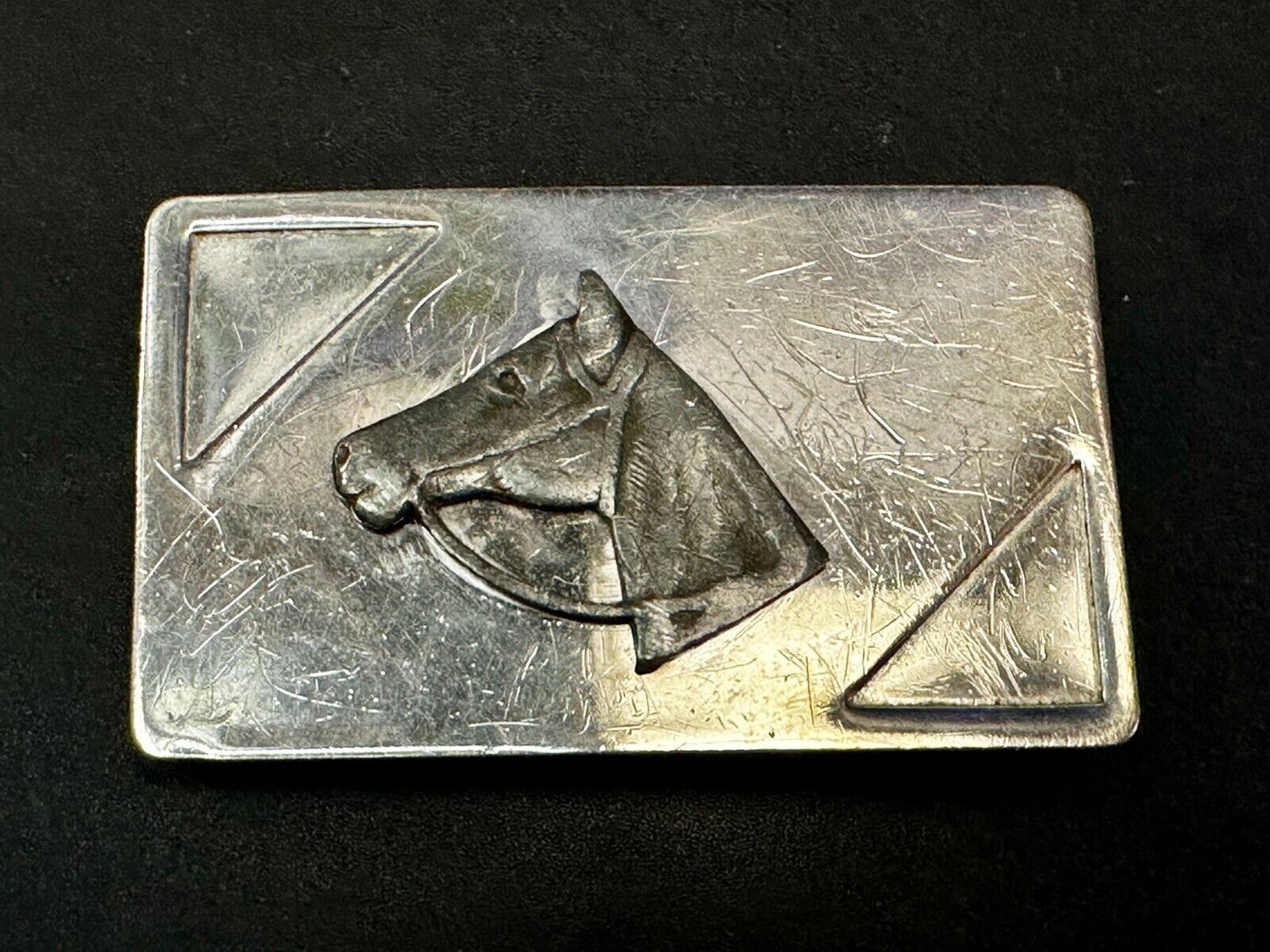 Vintage Horse Head on Nickel Silver Rectangular Belt Buckle