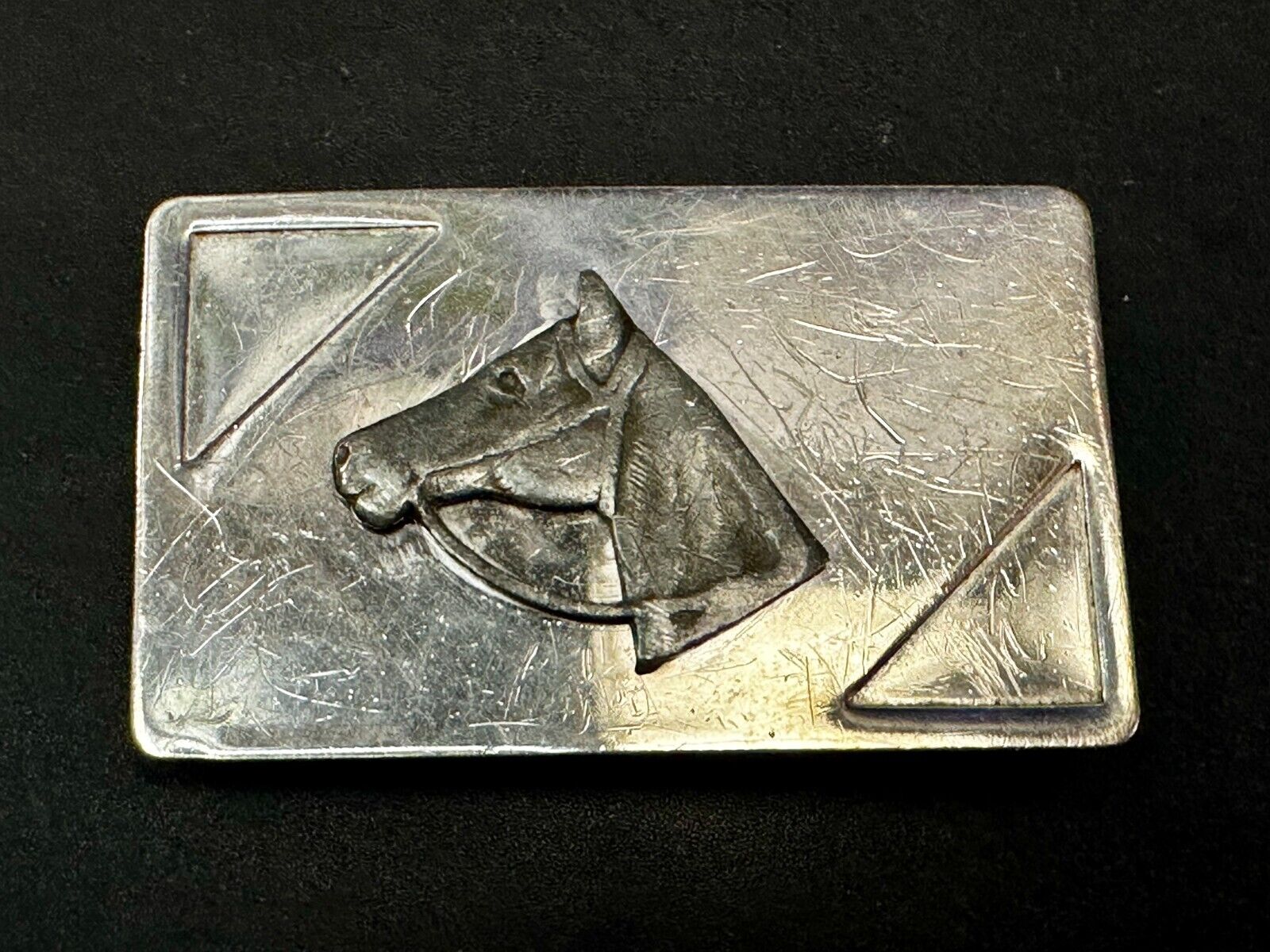 Vintage Horse Head on Nickel Silver Rectangular Belt Buckle