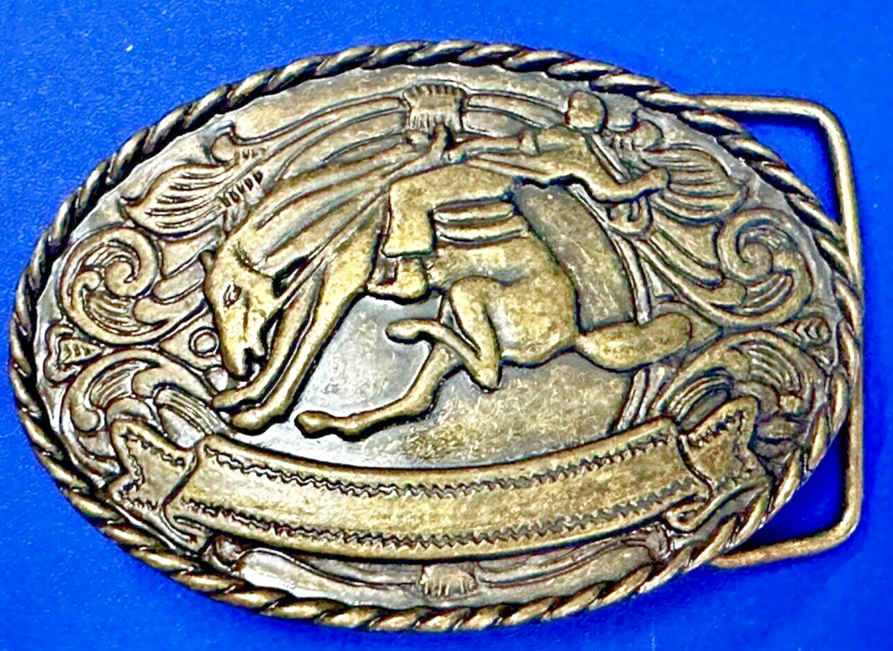 Abstract Vintage Cowboy Saddle Bronc western belt buckle with award ribbon