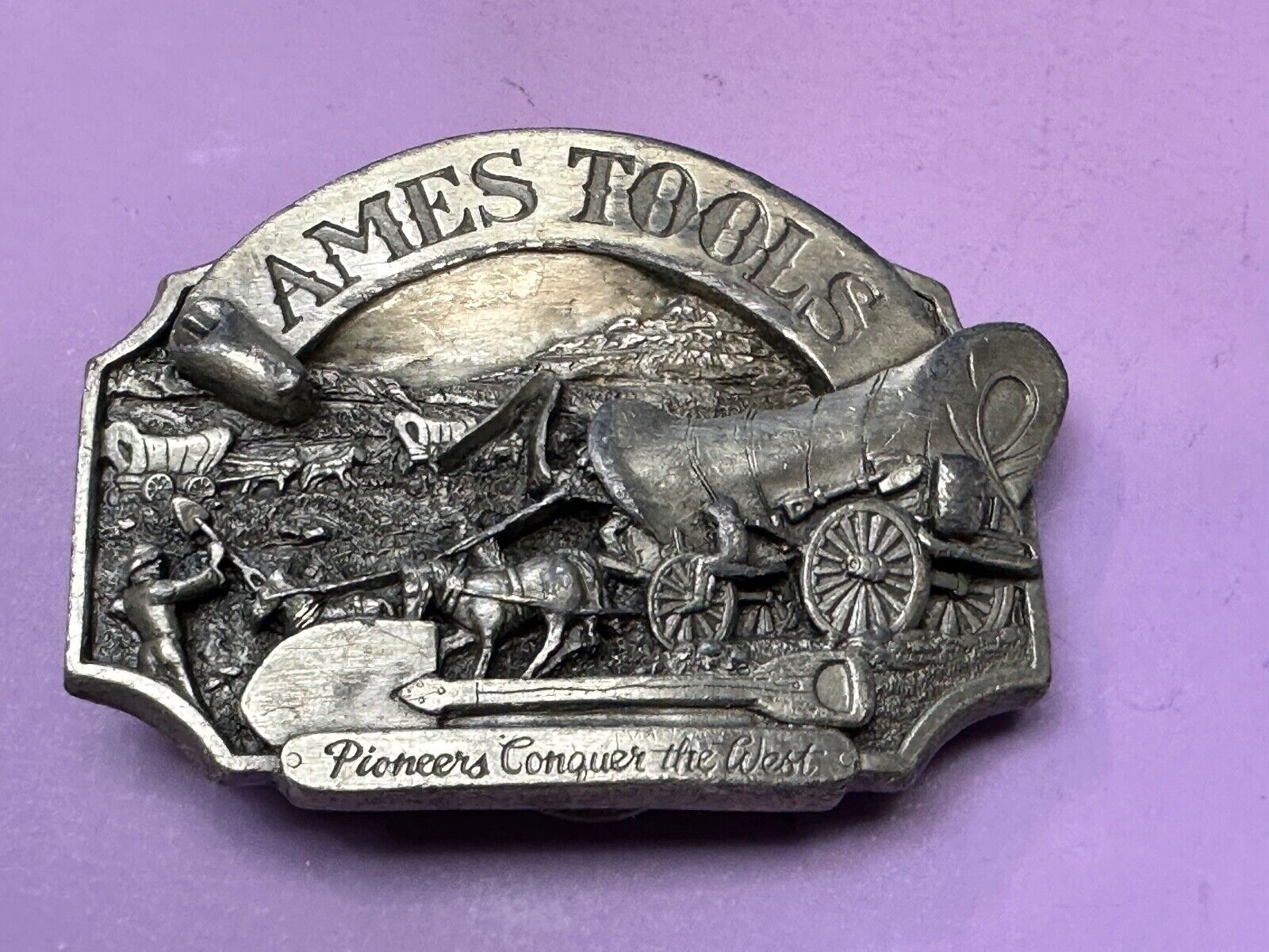 Ames Tools  Pioneers Conquer the West Belt Buckle, 1986 Siskiyou Belt Buckle