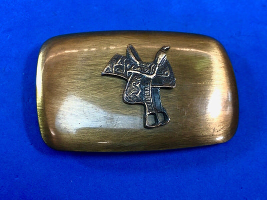 Vintage Chambers Belt Buckle Featuring Raised Horse Saddle 