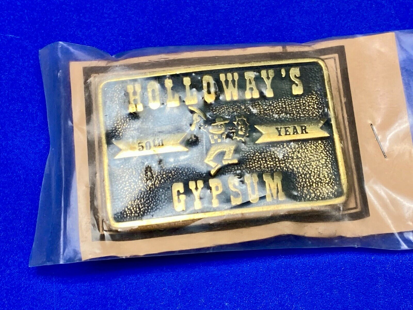 Vintage Holloways Gypsum Company Texas Solid Brass Bts Advertising  Belt Buckle