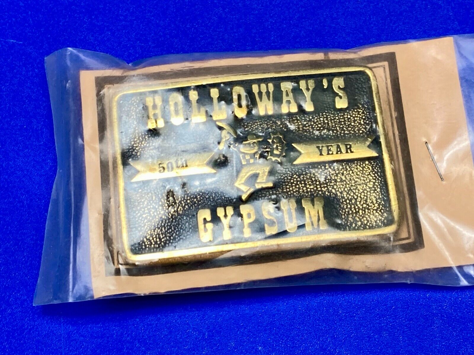 Vintage Holloways Gypsum Company Texas Solid Brass Bts Advertising  Belt Buckle