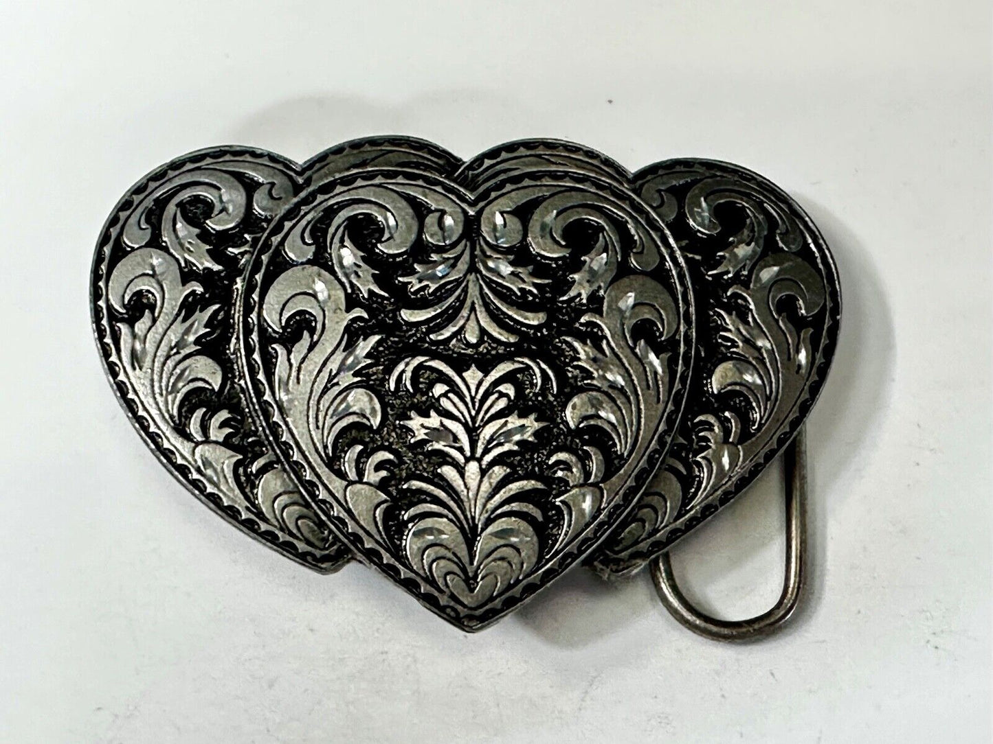 Tripple 3 Hearts. Western Three Heart shaped Vtg. 1995 cutout Belt Buckle by C&J