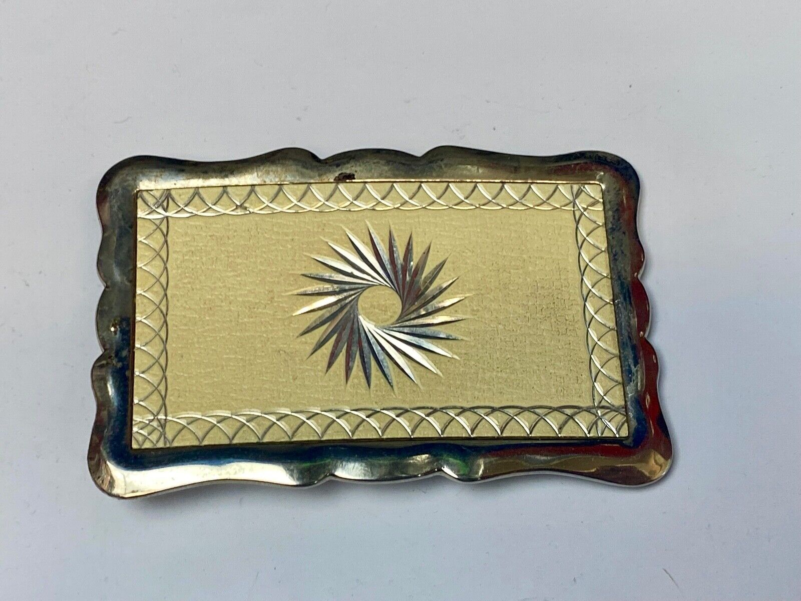 Vintage Etched Star Swirl Burst Pattern Western Rectangular Belt Buckle 
