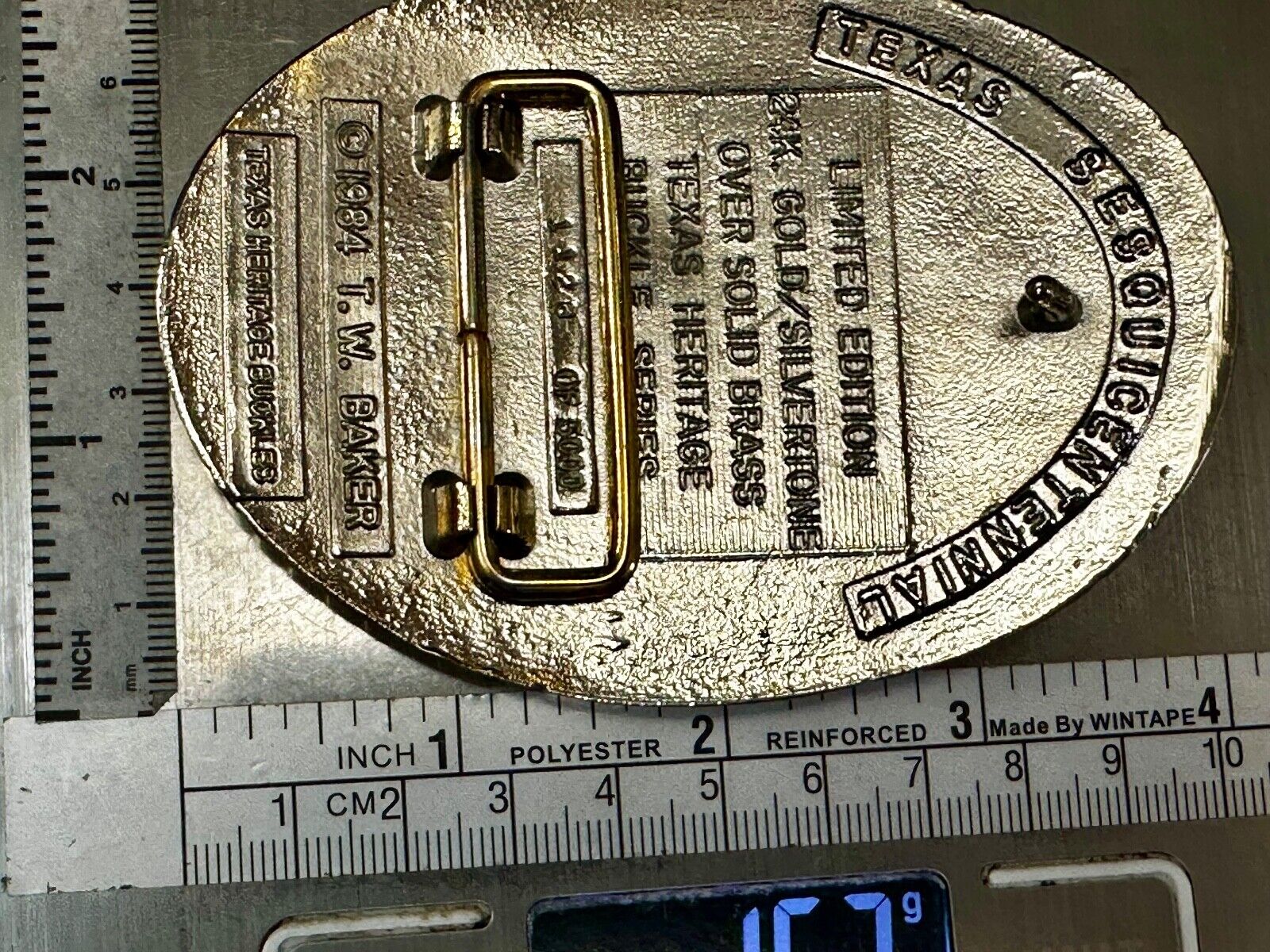 TEXAS SESQUICENTENNIAL ALAMO SAN JACINTO CAPITAL 1836-1986 TW Baker Belt Buckle