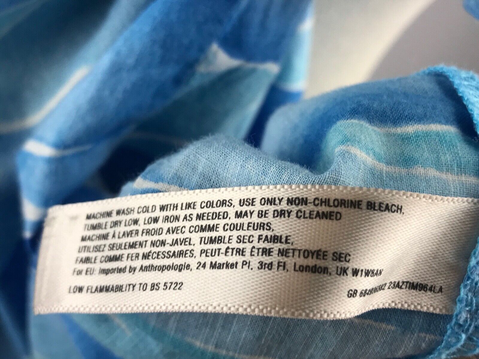 Anthropologie MERMAID Ocean Blue Waves Cover Up Shift Dress Off Shoulder S 