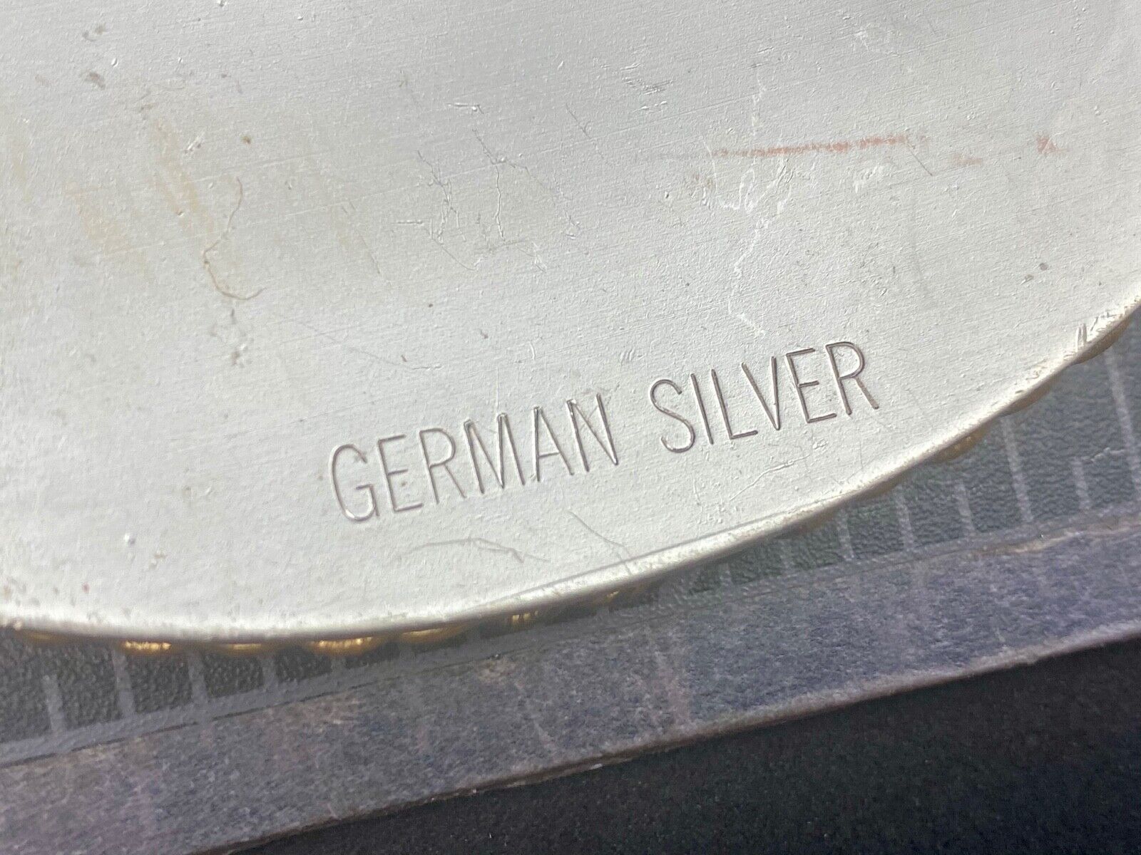 Vintage German silver Semi Driver Big Rig blank award ribbon scroll belt buckle 