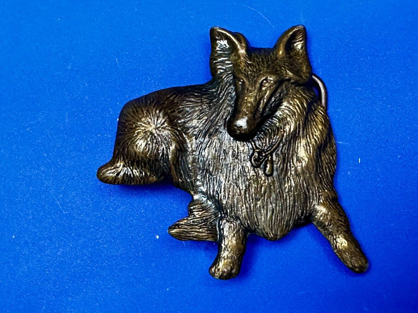 Adorable Collie Dog Breed Lassie Sitting Breeder Owner Vtg. CutoutBelt Buckle