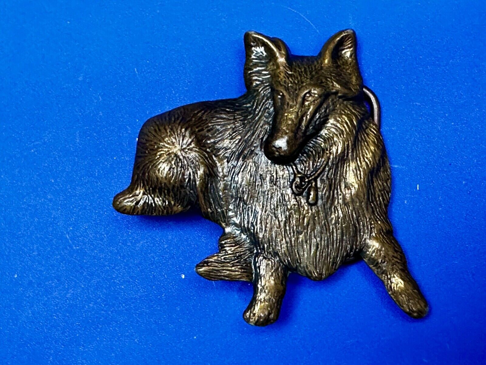 Adorable Collie Dog Breed Lassie Sitting Breeder Owner Vtg. CutoutBelt Buckle