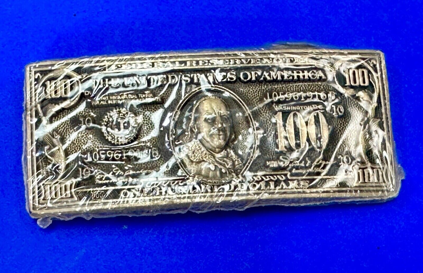 100 Dollar Bill Benjamin Solid Brass NOS Belt Buckle by Award Design Medals