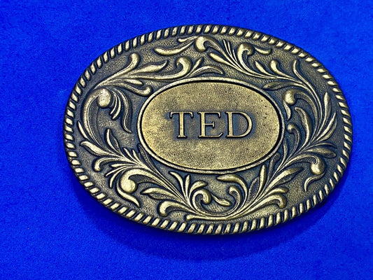 Vintage 1977 Ted Name Personalized Belt Buckle By Kinney Co