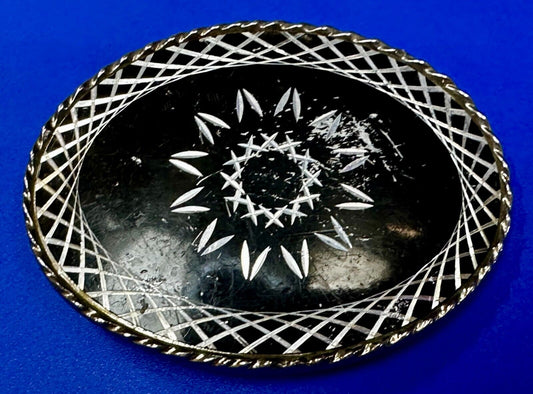 Black & Silver Color Starburst Spirograph Flower Pattern Western Belt Buckle - W