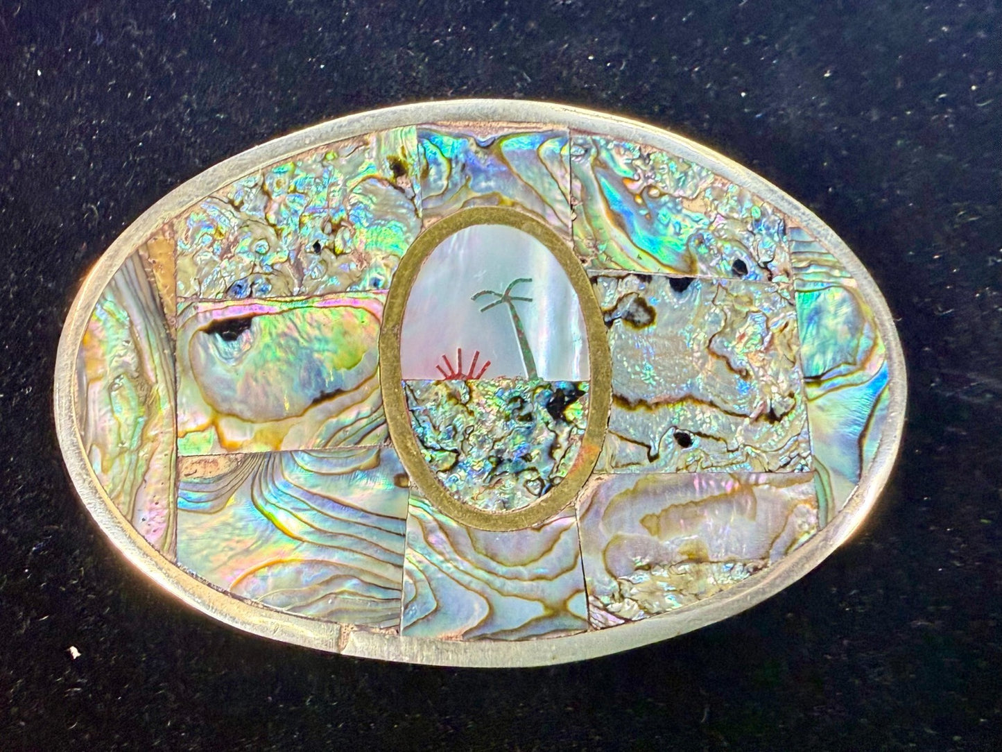 Abalone Shell Mother of Pearl Inlay Beach Scene Belt Buckle Hencho en Mexico