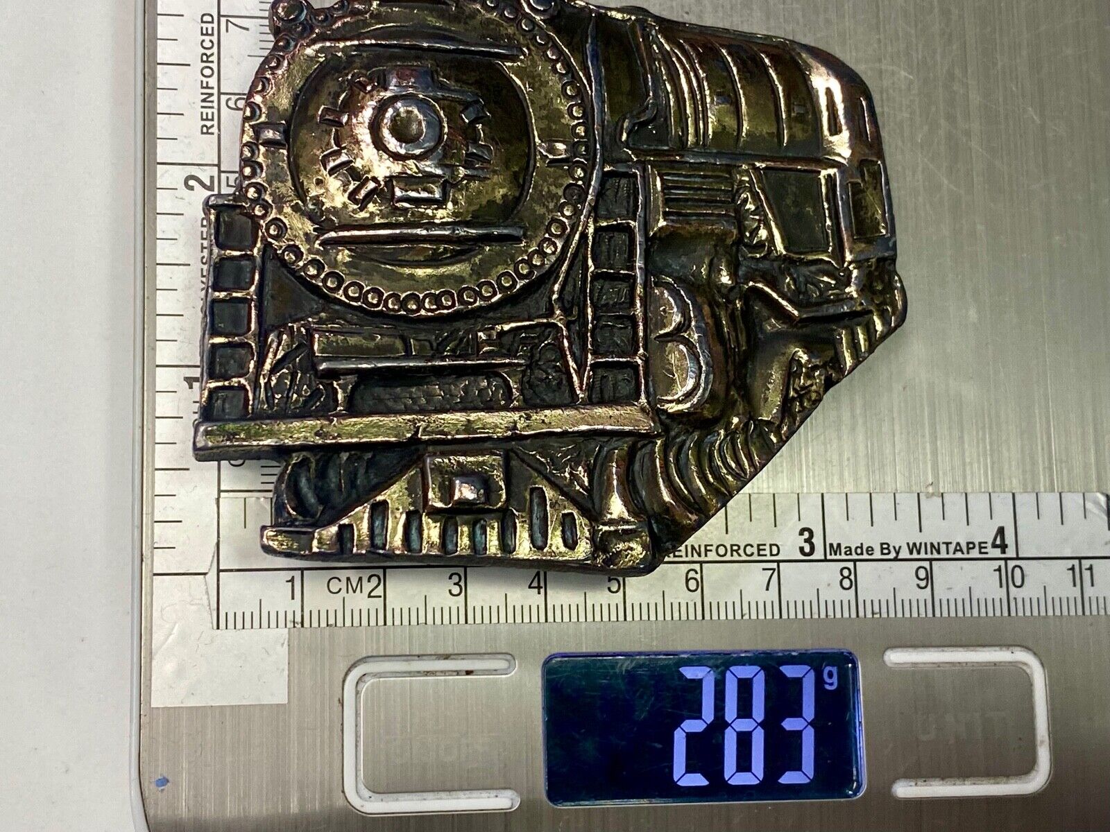 Vintage 1976 Train Locomotive Steam Engine Cut Out Brass Tone  Belt Buckle 