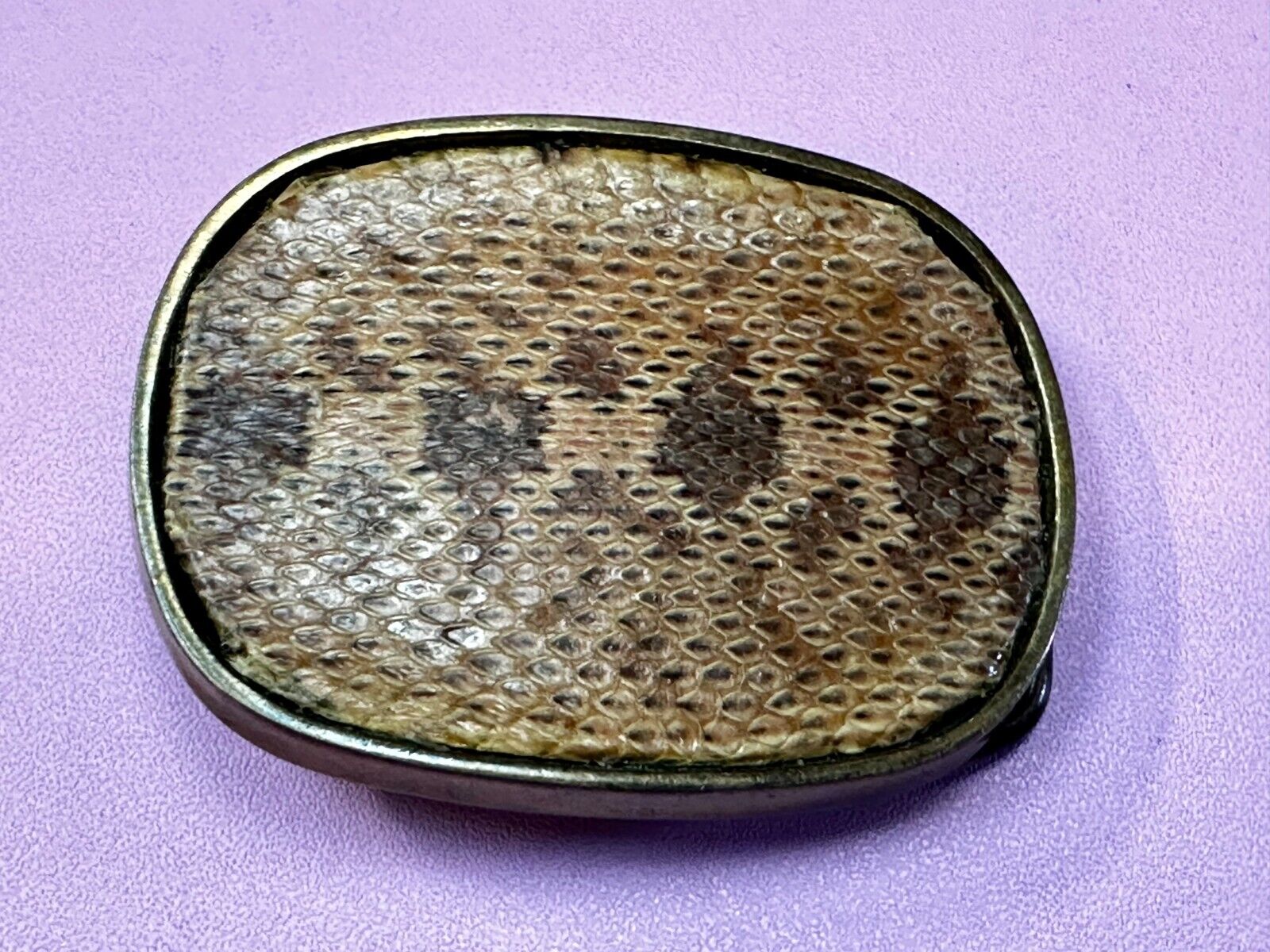 Unique Brown Snake Skin Vintage Textured Leather On Brass Tone Belt Buckle