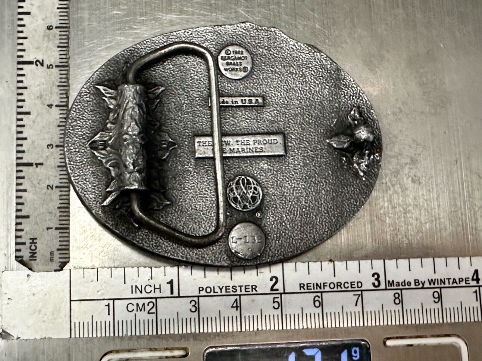 United States Marines Patriotic Raising Flag Vintage 1982 Bergamot Belt Buckle