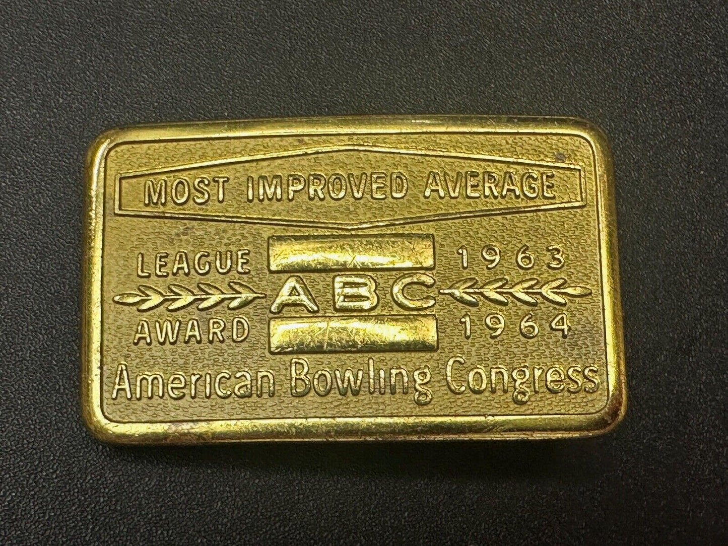 ABC Bowling League Award Trophy 1963 - 64 Belt Buckle RARE Most Improved Average