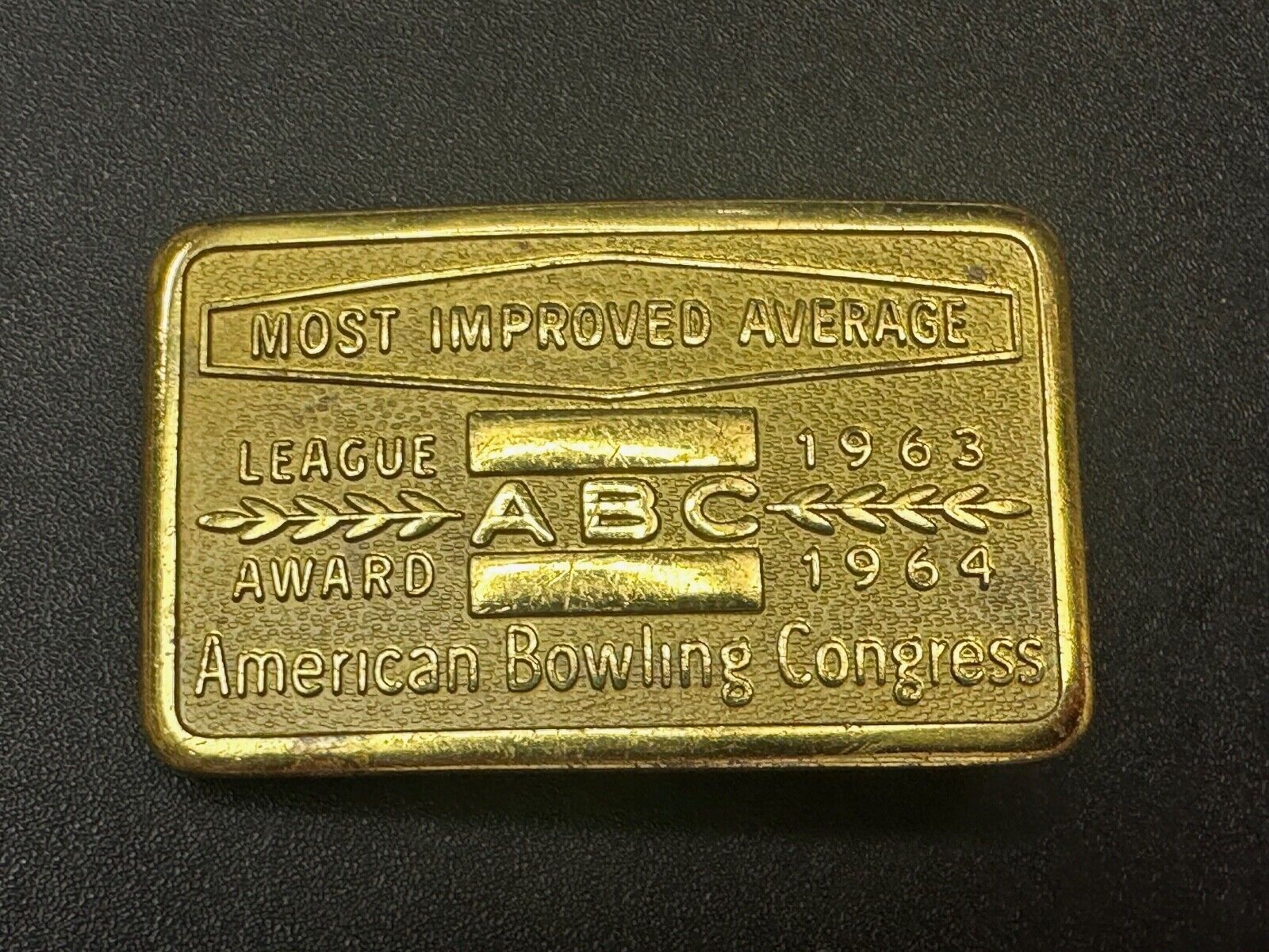 ABC Bowling League Award Trophy 1963 - 64 Belt Buckle RARE Most Improved Average