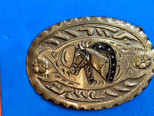 Vintage Horse Shoe WESTERN & COWBOY Mixed Metal BELT BUCKLE - claw accents 