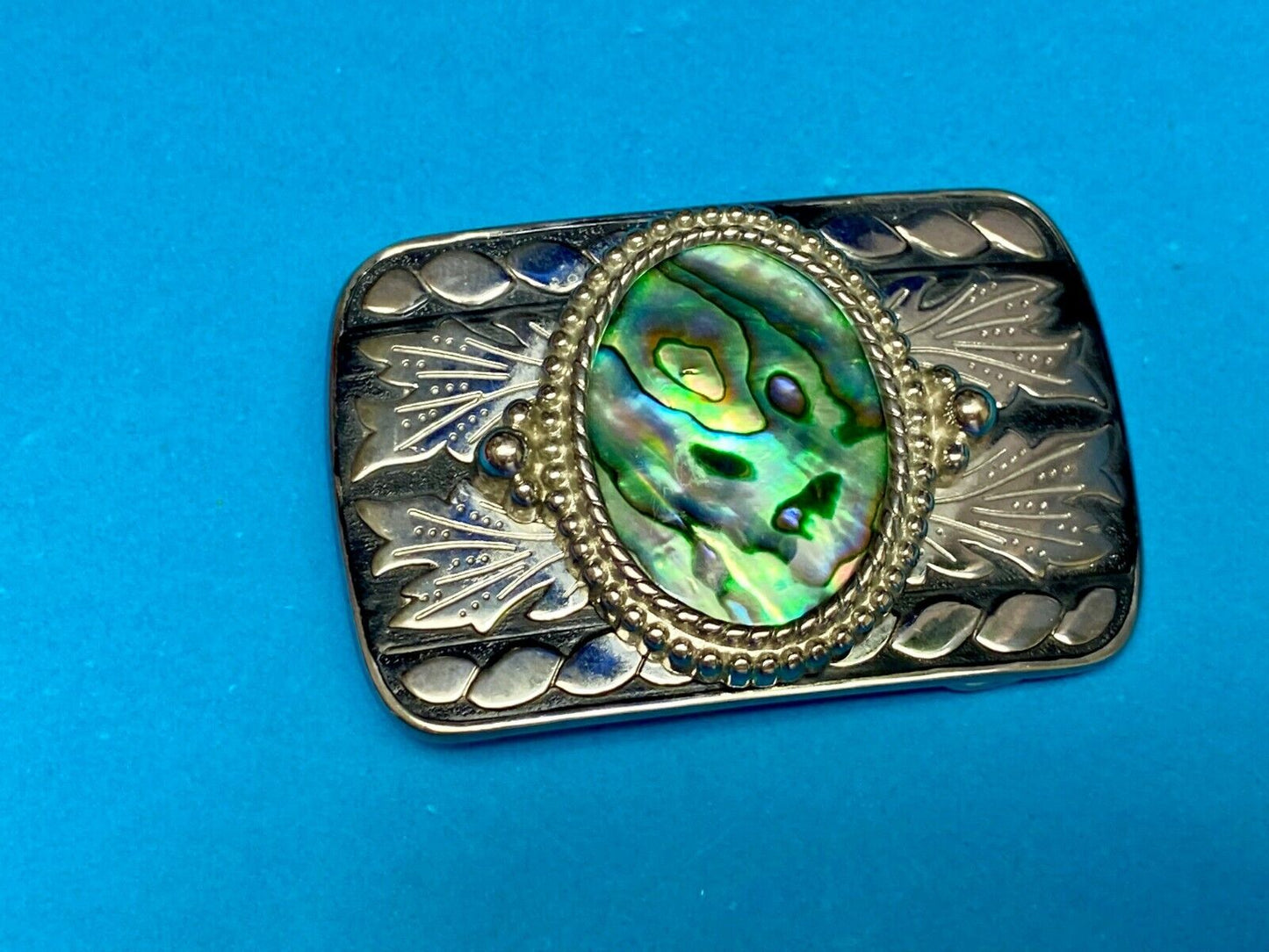 Abalone Shell Centerpiece On Western Silver & Black Color Belt Buckle