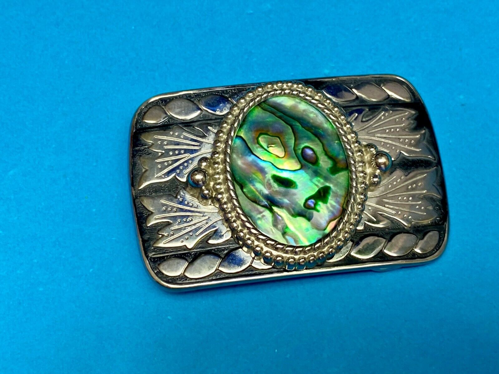 Abalone Shell Centerpiece On Western Silver & Black Color Belt Buckle