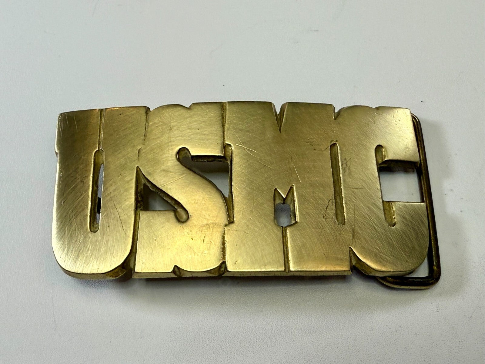 USMC United States Marine Corps Block Letters Military Solid Brass Belt Buckle