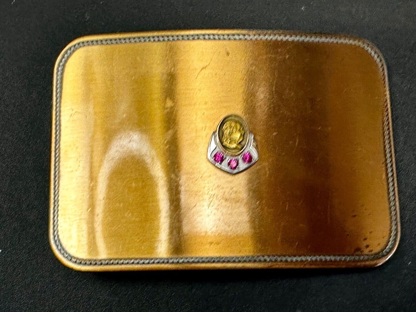 Vintage 10K Gold Benjamin Ben Franklin Centerpiece Belt Buckle with 3 ruby's