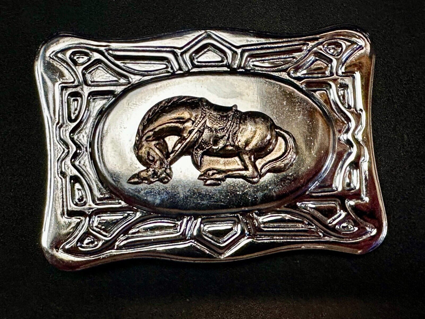 Vintage Cowboy Saddle Bronc Bucking Horse Two Tone Belt Buckle