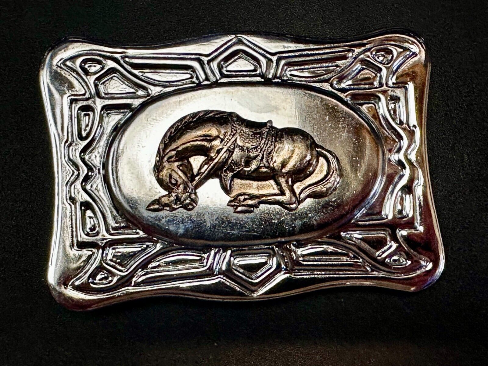 Vintage Cowboy Saddle Bronc Bucking Horse Two Tone Belt Buckle