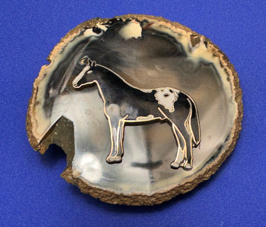 Artisan Standing Horse on round stone slab belt buckle  - MISSING PIECE