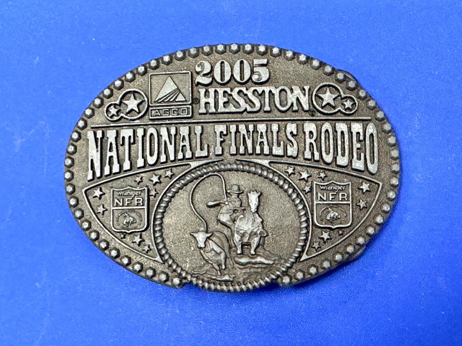 2005 NFR Cattle Rodeo Roping Cowboy Montana Silversmiths award SMALL belt buckle