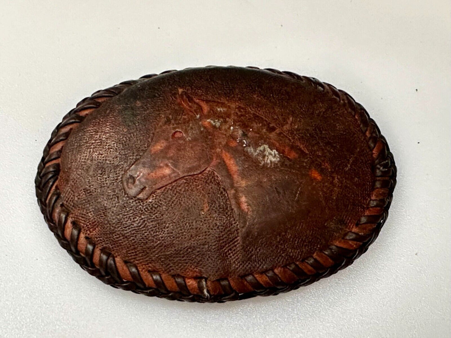 Vintage Horse Head On Brown Leather Belt Buckle to restore!